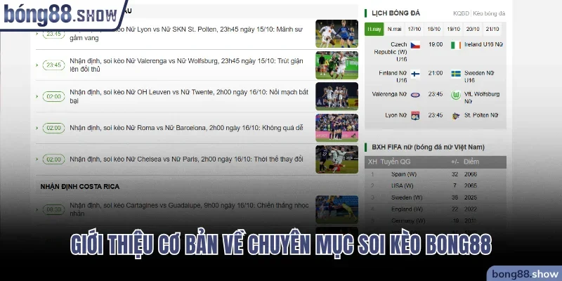 Giới thiệu cơ bản về chuyên mục soi kèo Bong88